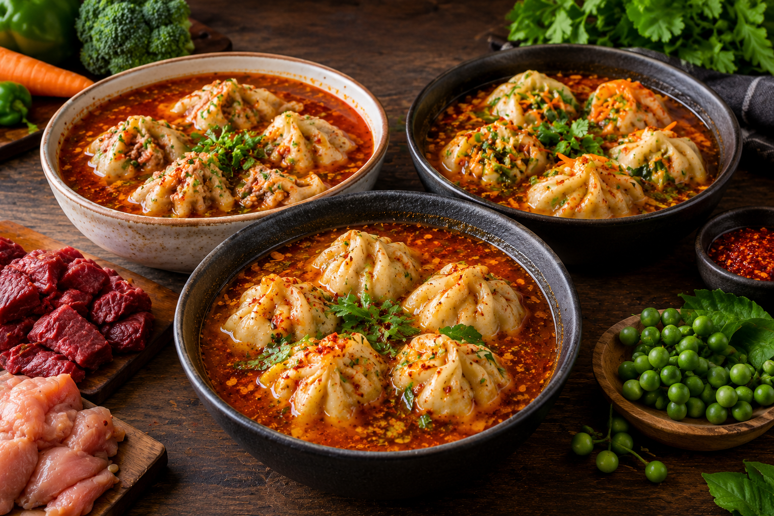 Veggie, Chicken or Beef Jhol Momos Turkey Berry Halal